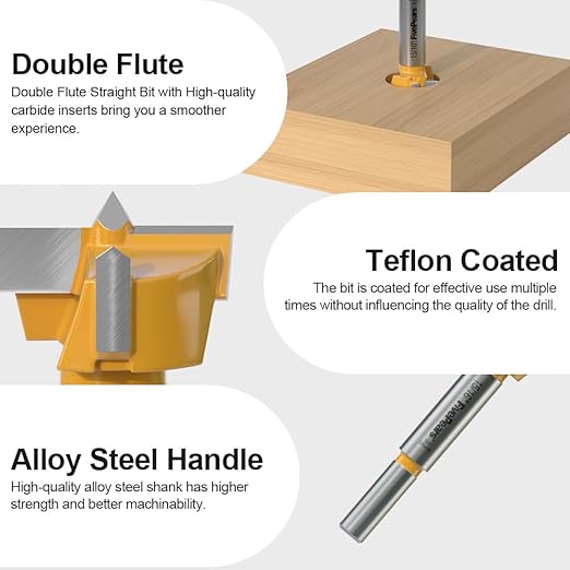 FivePears Forstner Drill Bit 3/8 inch Shank, 15/16 inch Cutting Diameter, Carbide Tipped Wood Hole Saw Auger Opener, Hole Opener Hinge Hole Cutter for Woodworking, Plastic, Plywood Products