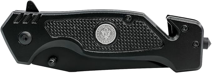 US Army Folding Elite Black Stealth Tactical Knife - Spring Assisted US Army Rescue Knife - Great Gift for the Soldier in your Life - Army Knife Black