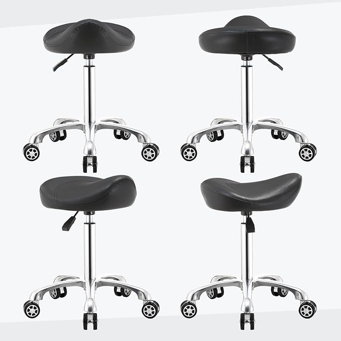 Saddle Stool Chair with Wheels,Ergonomic Swivel Rolling Height Adjustable for Salon Beauty Clinic Dentist Tattoo Home Office