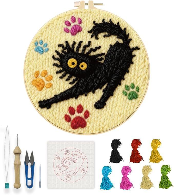 INFUNLY Black Cat Punch Needle Embroidery Kits by INFUNLY