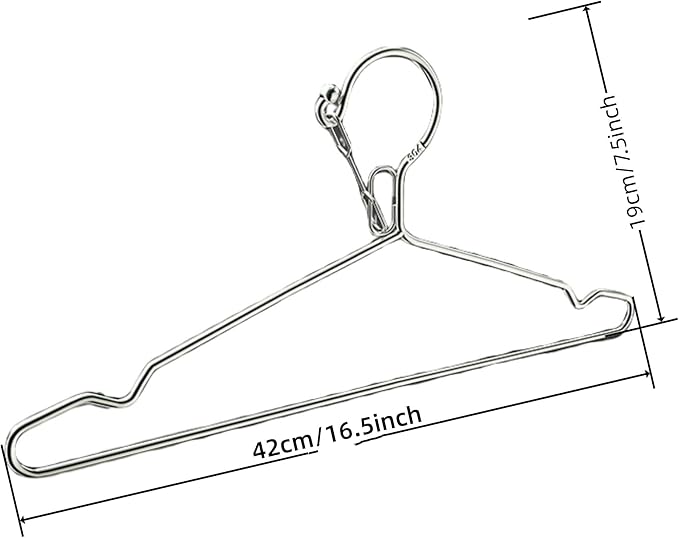 16.5” Wire Hanger 4mm Lockable Hangers 10Pack Stainless Steel Slim Thin Heavy Duty Windproof Lock Hook Metal Space Saving Clothes Hotel Hangers for RV Camping Silver (10)