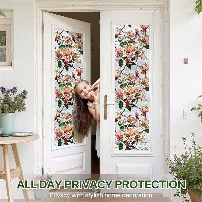 Floral Stained Glass Window Film, Static Cling Rainbow Privacy Film Sun Blocking - Image 4