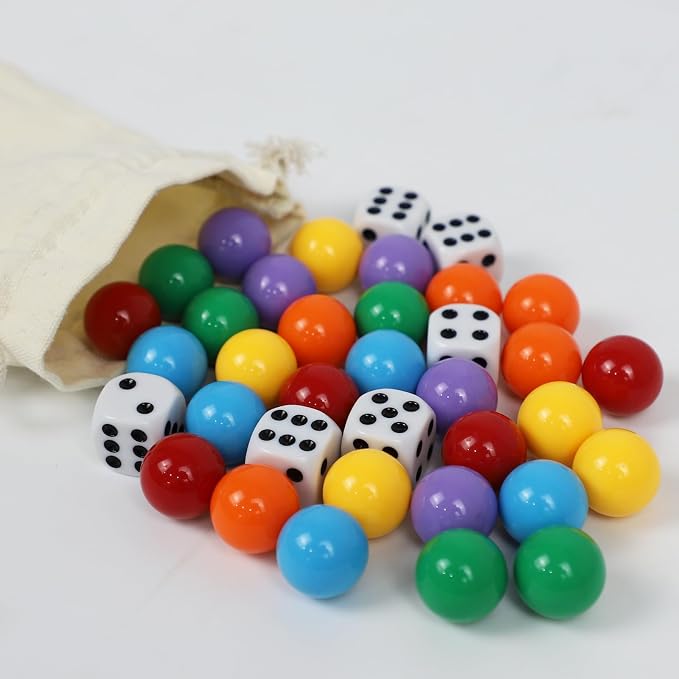 0.71Inch 30 Wahoo Marbles & 6 Dice Set, 5 of Each 6 Colors, 18mm Replacement - Image 3