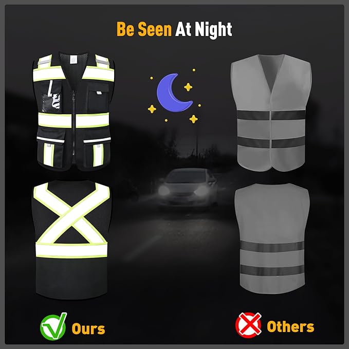 Class 2 Safety Vest with Zipper Front and multiple Pockets, High Visibility Vest, Meets ANSI/ISEA Standards