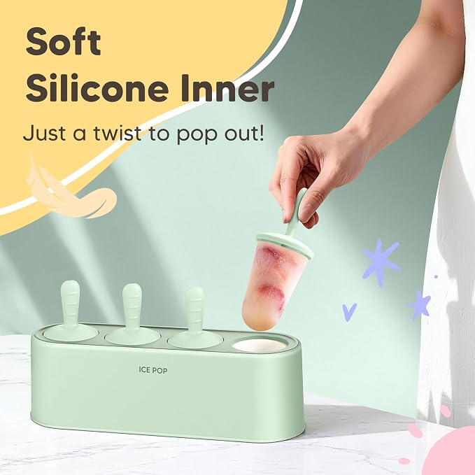 Popsicle Mold Set 4 Pieces Homemade Silicone Popsicle Maker Easy Release Ice - Image 2