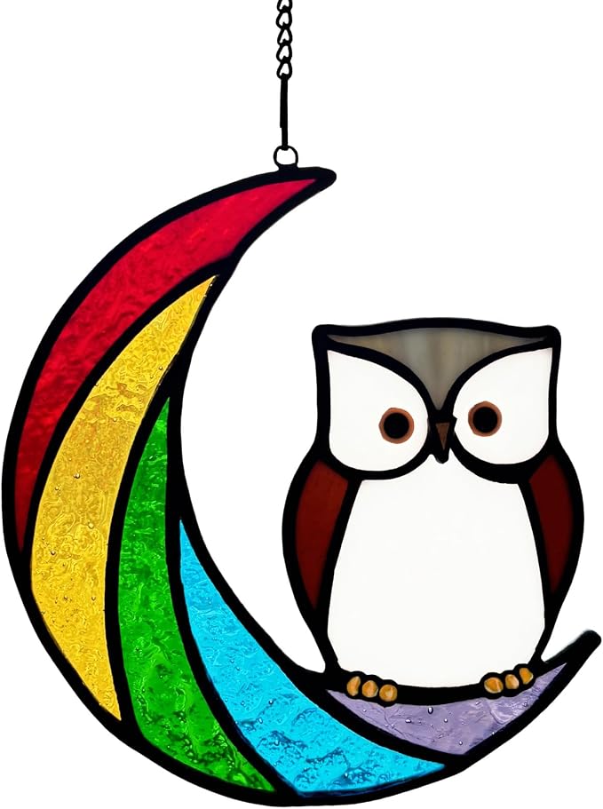 Stained Glass Owl Suncatcher Window Hanging Ornament, Stained Glass Birds by Handcraftedstainedglassgifts