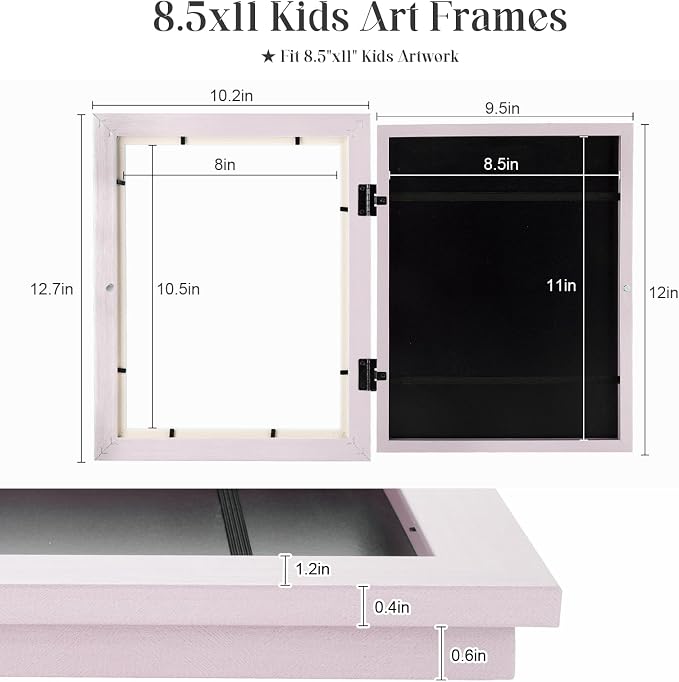 Kids Art Frames, 8.5x11 Front Opening Kids Artwork Frames Changeable, Pale Pink - Image 4