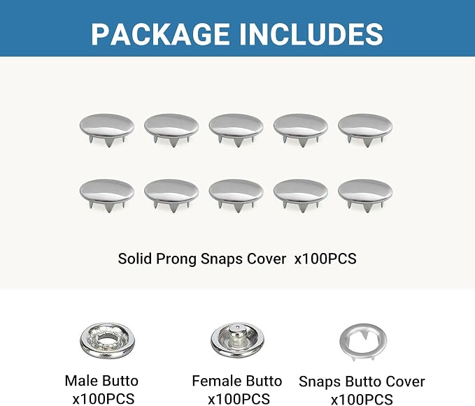 100 Sets Metal Snap Buttons, Sterling Silver Solid Sewing Snaps - Image 8
