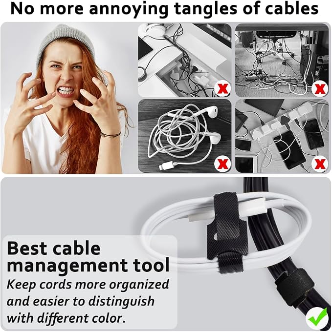 80pcs 8 Inch Cable Ties Reusable Black Hook and Loop Cord Ties - Image 4