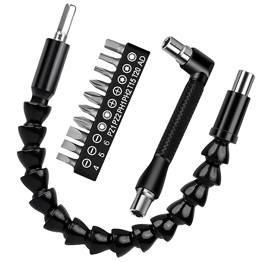 Flexible Drill Bit Extension, 11.6 Inch Super Bit Screwdriver Kit, Manual 90 Right Angle Drill Attachment, 1/4 Flexible for Drill, Screwdriver Bit Set
