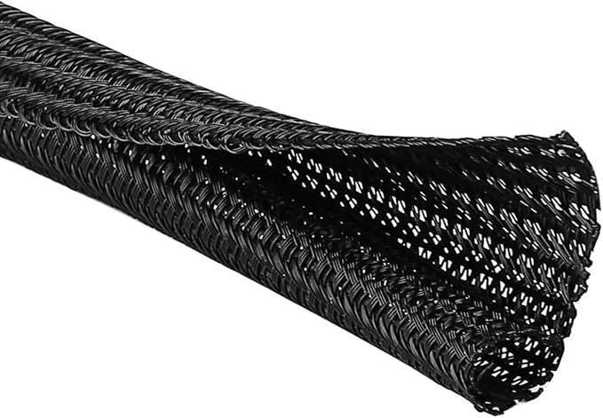 3/8" 50ft Braided Cable Sleeve Split Wire Loom Tubing – Expandable Cord Protector for USB, Power Cords, Audio/Video Cables – Cat Chew Proof, Durable Wire Management Sleeving (Black)