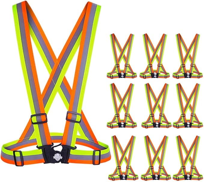 Dazonity High Visibility Safety Vest,10 Packs,Yellow & Orange,Lightweight,Adjustable & Elastic Vest,Hi Vis Reflective Strips, Fit for Men & Women, Construction,Cycling, Runnning, Surveyor,