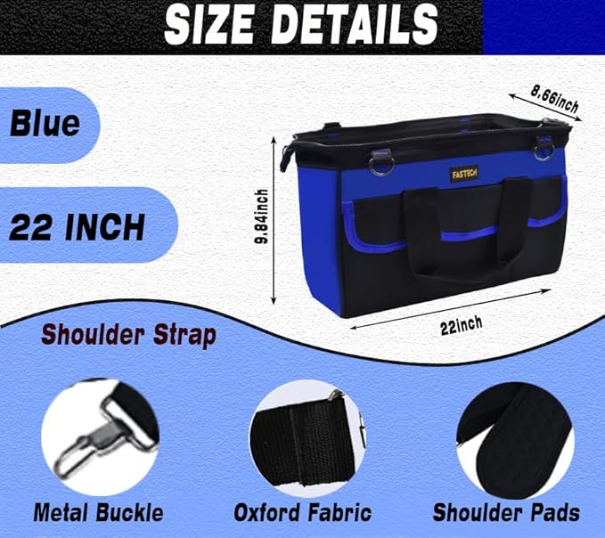 22in Tool Organizer With Adjustable Shoulder Strap, Waterproof Heavy Duty Bag For Men/Women, Wide Mouth For Screwdrivers, Pliers, Nut Drivers