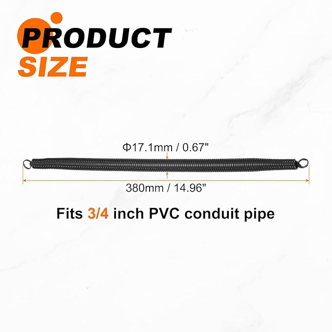 HARFINGTON PVC Spring Tube Bender 17.1mm OD 380mm Long C Type Conduit Pipe Bender Bending Spring for Pipe Bending Devices in Home Hydropower, Black