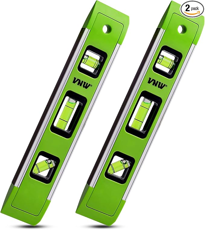 9 Inch Torpedo Level, Magnetic Bubble Level with 45°/90°/180° Bubble Vials, Shock Resistant Leveler Tool for Measuring (2)