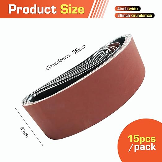 KonaFlex Sanding Belts 15 Pack 4x36 Inch Belt Sander Paper Aluminum Oxide with 60/80/120/150/240 Grits for Woodworking, Paint Sanding, Metalworking, Rust Removal