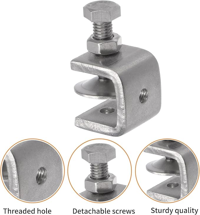 Stainless Steel C Clamps, Mini Tiger Clamp Set for Mounting, Heavy Duty Metal U Clamps, Small Desk G-Clamp with 0.79 Inch Stable Wide Jaw Opening for Metal Working Woodworking Welding Building (6pcs)