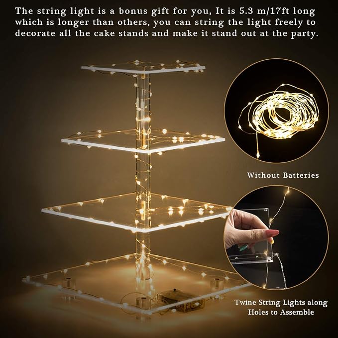YestBuy Cupcake Stand with Yellow LED Lights, 4 Tier Cupcake Stand - Image 6