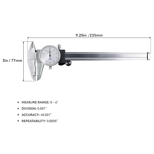 HFS(R) 0-6" Stainless Steel 4 Way Imperial Dial Caliper .001" Shock Proof