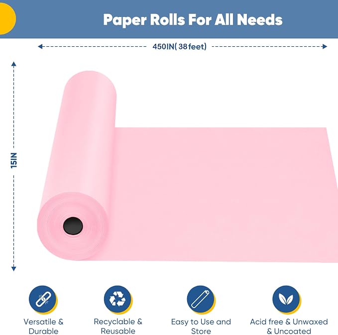 Pink Wrapping Paper 15"x450", Light Pink Bulletin Board Construction Craft - Image 2