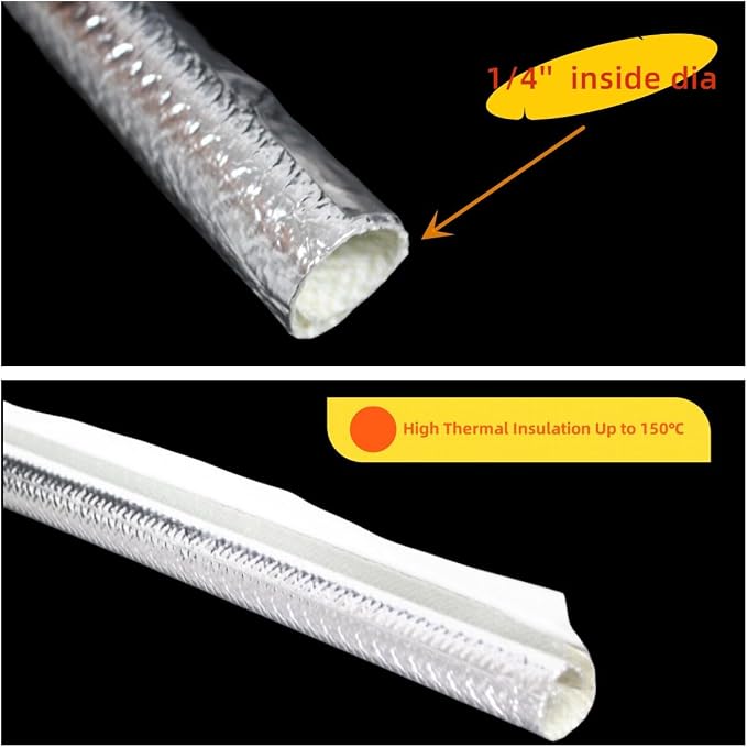 6mm - 1/4" Self adhesive Aluminum Heat Reflective Fiberglass Sleeving Side - Image 4