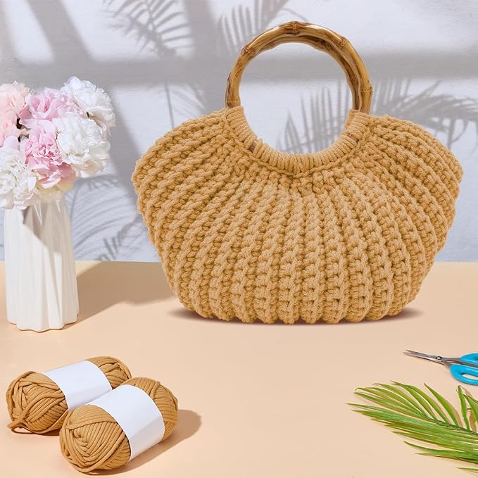 ACRNIGHEET Crochet Bag Kit for Adults Khaki Colored Handbag Crochet Kit for - Image 5