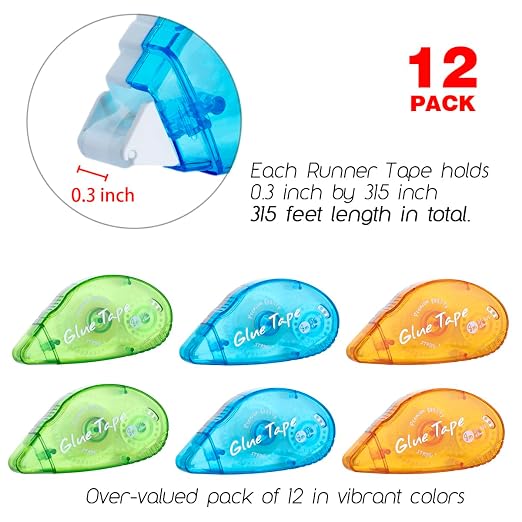 12 Pack Double Sided Tape Roller, Scrapbooking Tape, Permanent Adhesive Tape - Image 3