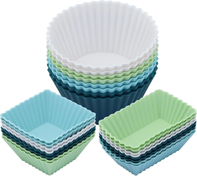 24Pack Silicone Muffin Cups, Reusable Cupcake Liners Molds by SAWNZC