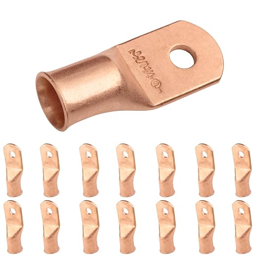 SELTERM 15pcs 2/0 AWG 1/4" Stud - UL Heavy Duty Battery Terminal Connectors, Bare Copper Battery Cable Lugs, 00 Gauge Wire Connectors, Electrical Battery Cable Ends, Ring Terminals Copper Lugs