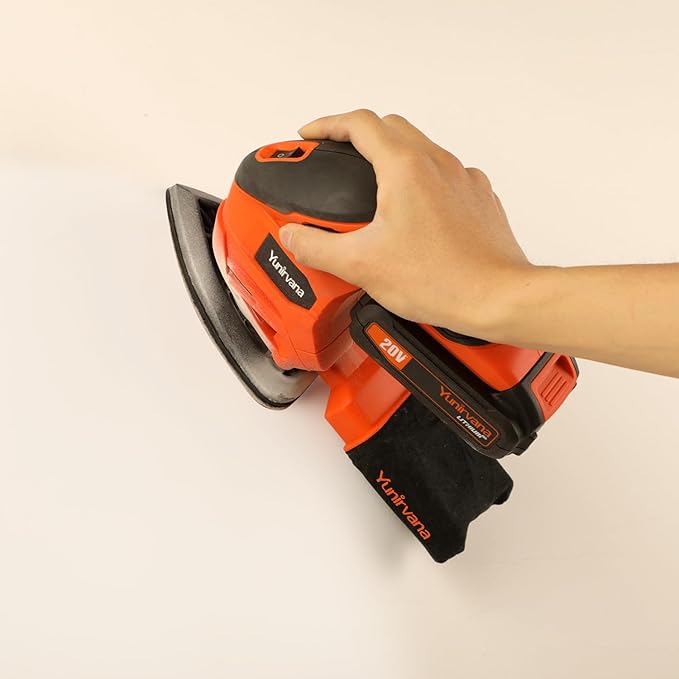 20V 1.3Ah Cordless Sander, Detail Sanders, 20Pcs Sandpapers,12000 RPM Sanders with Dust Collection System for Tight Spaces Sanding in Home Decoration, Battery and Charger Included