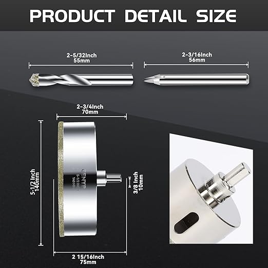 5-1/2inch | 140mm Diamond Hole Saw with Center Drill bit and Diamond-Coated Center Drill bit for Ceramic Glass Marble Fiberglass Granite and Porcelain Tiles by CENYB