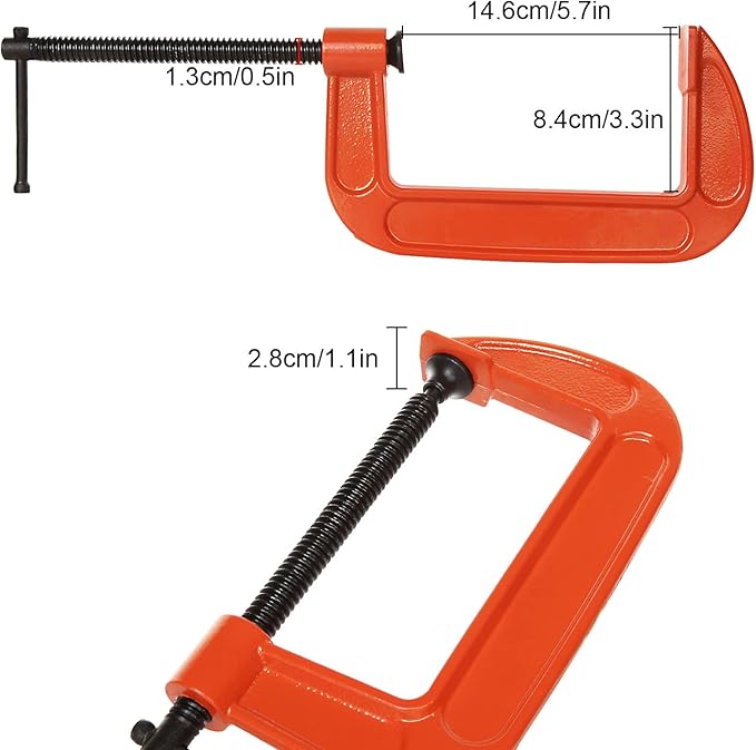 5 Inch C-Clamp Set, 4-Pack Heavy Duty Iron C Clamps, Clamps for Woodworking, Welding and Building, Orange