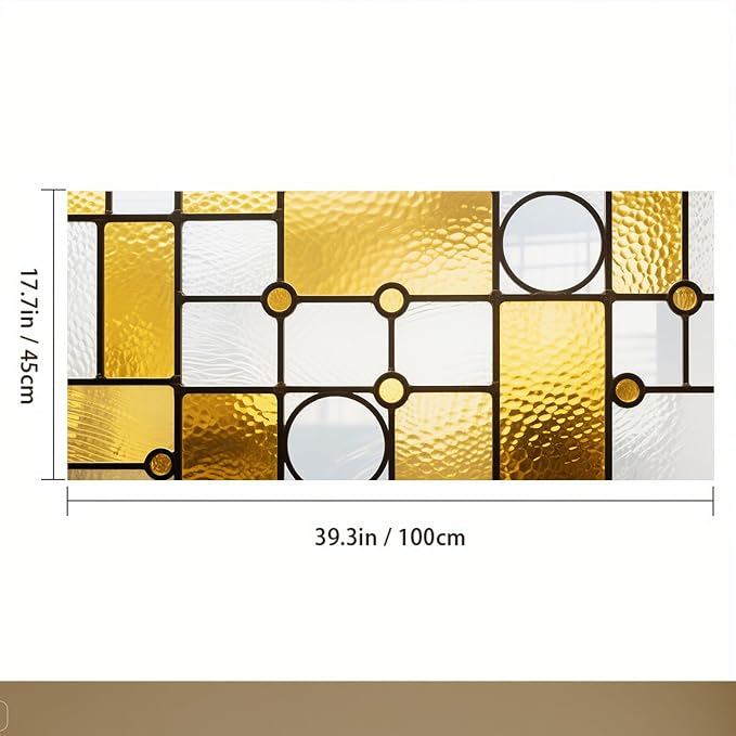 IVN Privacy Window Film Decorative Stained Glass Yellow and White Geometric - Image 3