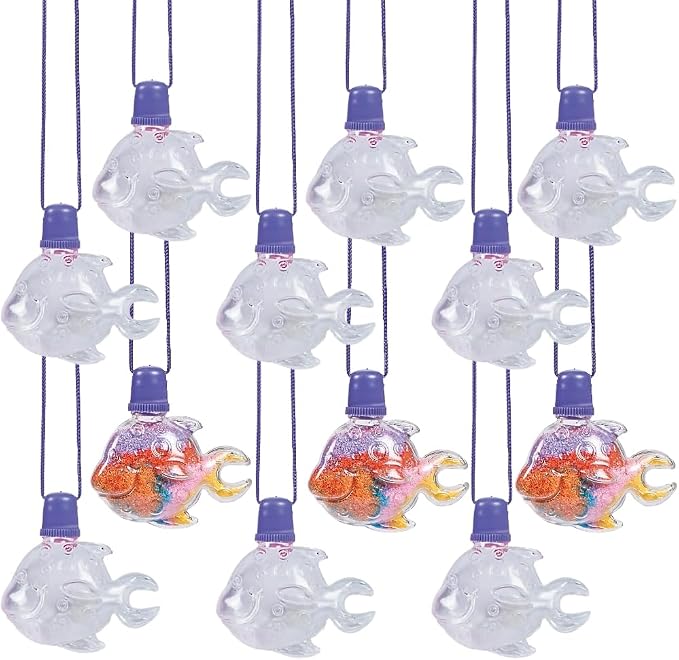 Fun Express Tropical Fish Sand Art Bottle Necklaces, Bulk Set of 12 by FunExpress