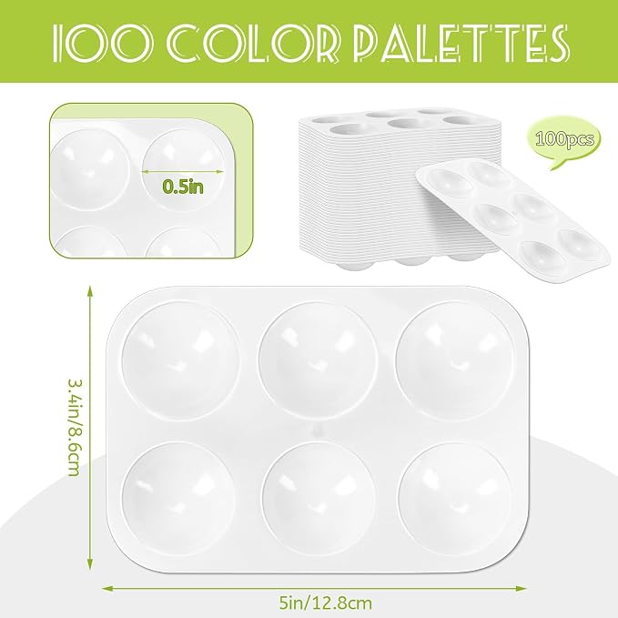 100 PCS White Plastic Watercolor Palette, 6 Well Rectangular Paint Palettes - Image 2