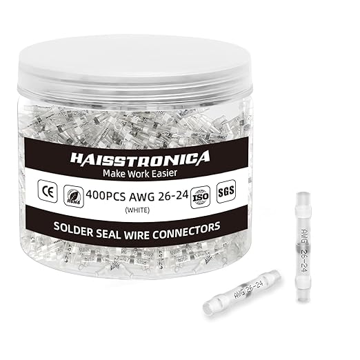 haisstronica 400PCS White Solder Seal Wire Connectors,Waterproof Wire Connectors, Insulate Heat Shrink Butt Connectors for Watercraft,Electrical,Electronics 26-24
