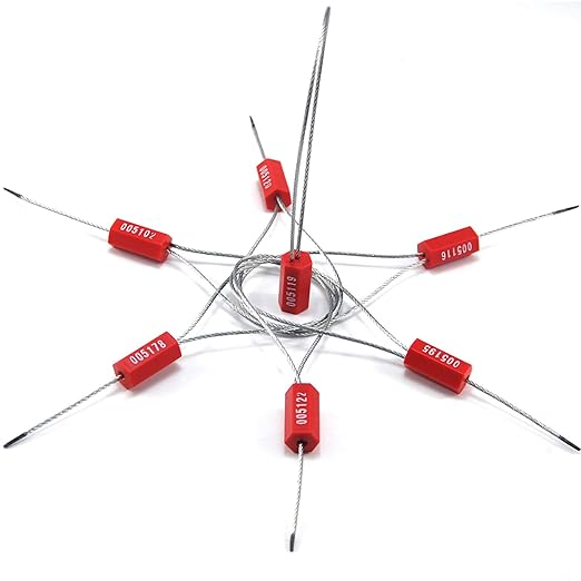 2000 pcs Numbered Security Cable Seals Pull-Tite Anti-Theft Trailer Tags Steel Wire Metal Cable Safety Padlock for Truck Container (Red)