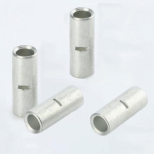 SVAAR 100PCS 14-12 Gauge Non Insulated Butt Connectors 14-12 AWG Uninsulated Butt Splice Connectors Crimp Repair Butt Splices Kit Tinned Copper Marine Grade Seamless Barrel Crimp Butt Splice Terminals