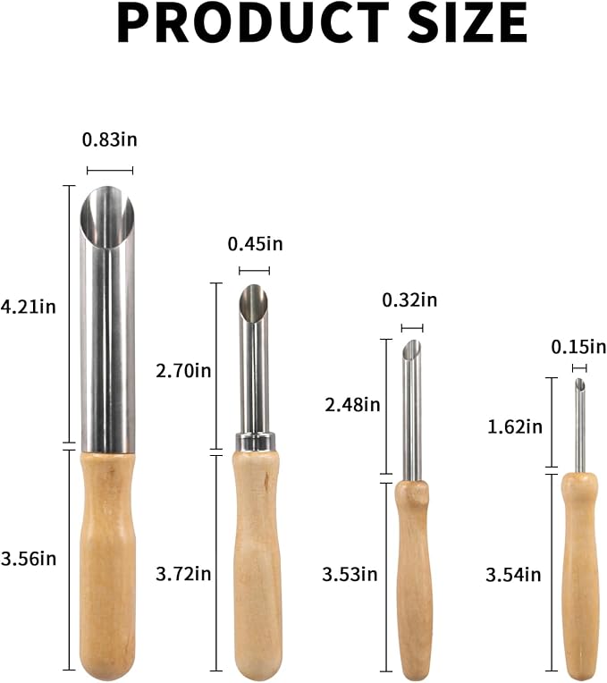 4 Pack Stainless Steel Circular Clay Hole Cutters, Wooden Handle Clay Tools - Image 2