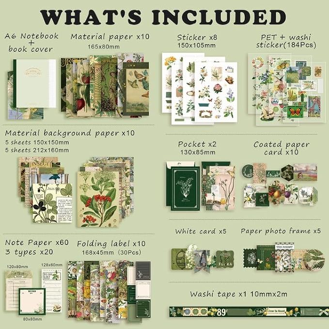 Draupnir Scrapbooking Supplies Kit, Vintage Botanical Aesthetic Scrapbook Kit - Image 2