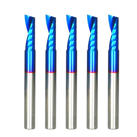O Single Flute Upcut Spiral End Mill CNC Router Bit with NACO Coating for Plastic Cutting with Mirror Finish (5, 1/4 D x 3/4 CH x 1/4 SHK x 2-1/2 L)