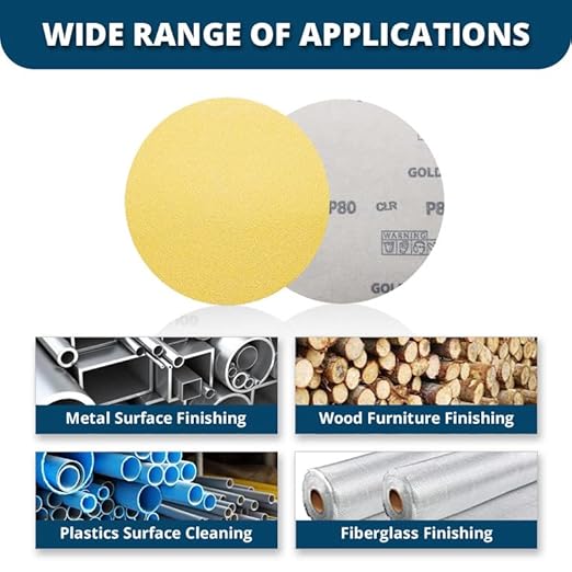 Benchmark Abrasives 5 Inch Sanding Discs Hook and Loop, Aluminum Oxide Stearated Gold No Holes Adhesive Sandpaper for Surface Blending, Automotive - Orbital Sander Sandpaper (50 Discs), 120 Grit