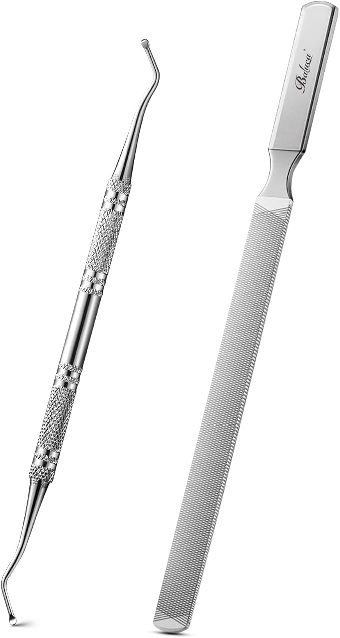 BALUCA Toenail File for Thick Nails & Ingrown Relief | Heavy Duty Metal Emery Board with Toenail Lifter for Seniors, Coarse Grit & Durable Stainless Steel Design (Silver, 1.0, Count, 180/240 Grit)