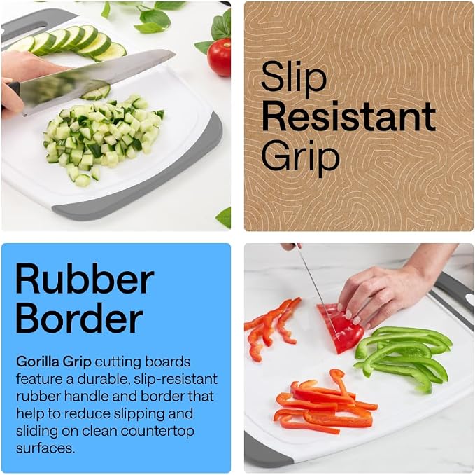 GORILLA GRIP BPA-Free Reversible Kitchen Cutting Board Set of 3, US Designed - Image 3