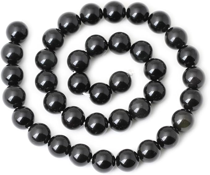 35PCS 10mm Natural Black Obsidian Gemstone Round Loose Beads Crystal Energy - Image 2