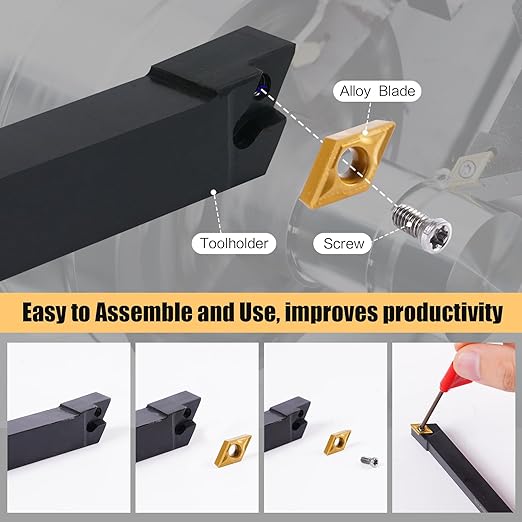 Indexable Lathe Turning Tool 21Pcs Kit 1/2" (12mm) Shank, Includes 7Pcs Metal Lathe Tool Holders and 14Pcs Carbide Inserts for Turning Boring Grooving Cutting Threading Carbide Turning Tool