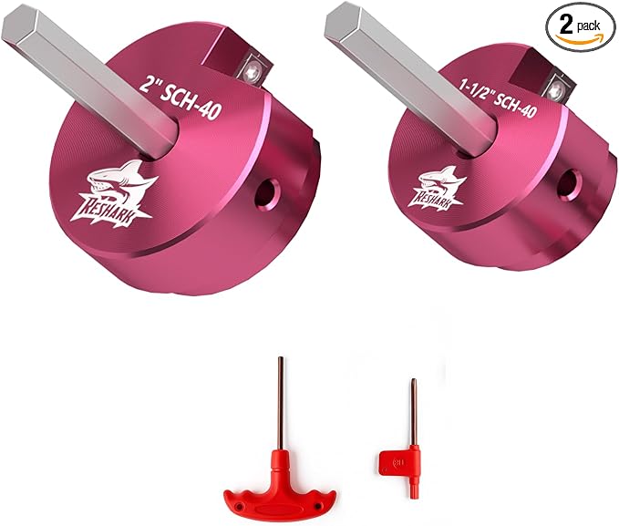 2 Pcs PVC Pipe Reamer Kit, PVC Fitting Saver, Plastic Pipe Fitting Reamer Socket Saver Plumbing Tool Includes 1 1/2'', 2'' for Schedule 40 Fits Standard 1/2" Drill
