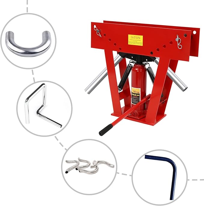 16 Ton Hydraulic Pipe Bender Manual Pipe Bending Machine Tube Bender Tool with 8 Bending Dies (1/2", 3/4", 1", 1-1/4", 1-1/2", 2", 2.5", 3") & Adjustable Guide Rollers 90-180° Bending for Pipeline