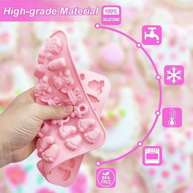 2 Pack Baby Shower Molds Silicone, 35 Cavity Baby Feet Molds - Image 3