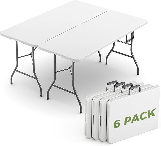 Folding Table 6 Pack, 6 FT Foldable Plastic Table by FoldingFurniture